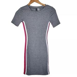 H&M Divided Ribbed Knit Track Stripe Dress in Grey Size XS